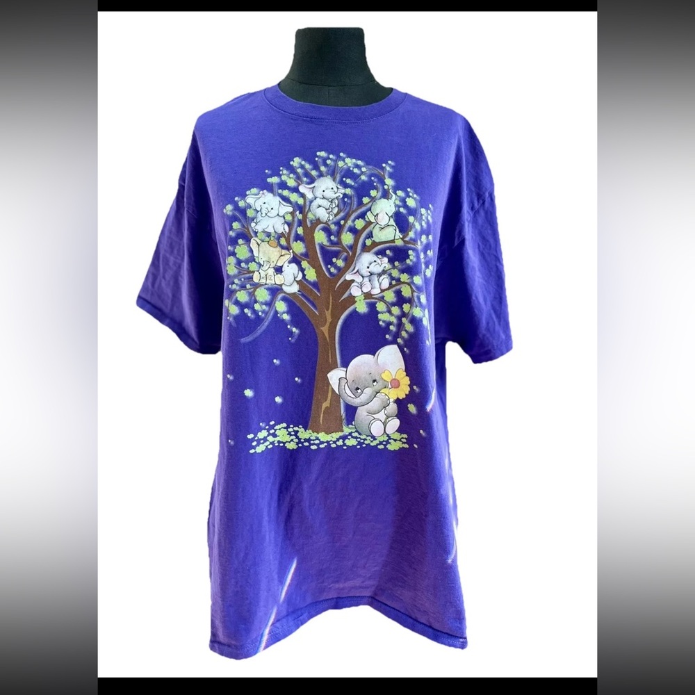 Hanes Tagless Tshirt size XL ladies purple cotton elephants in trees graphic